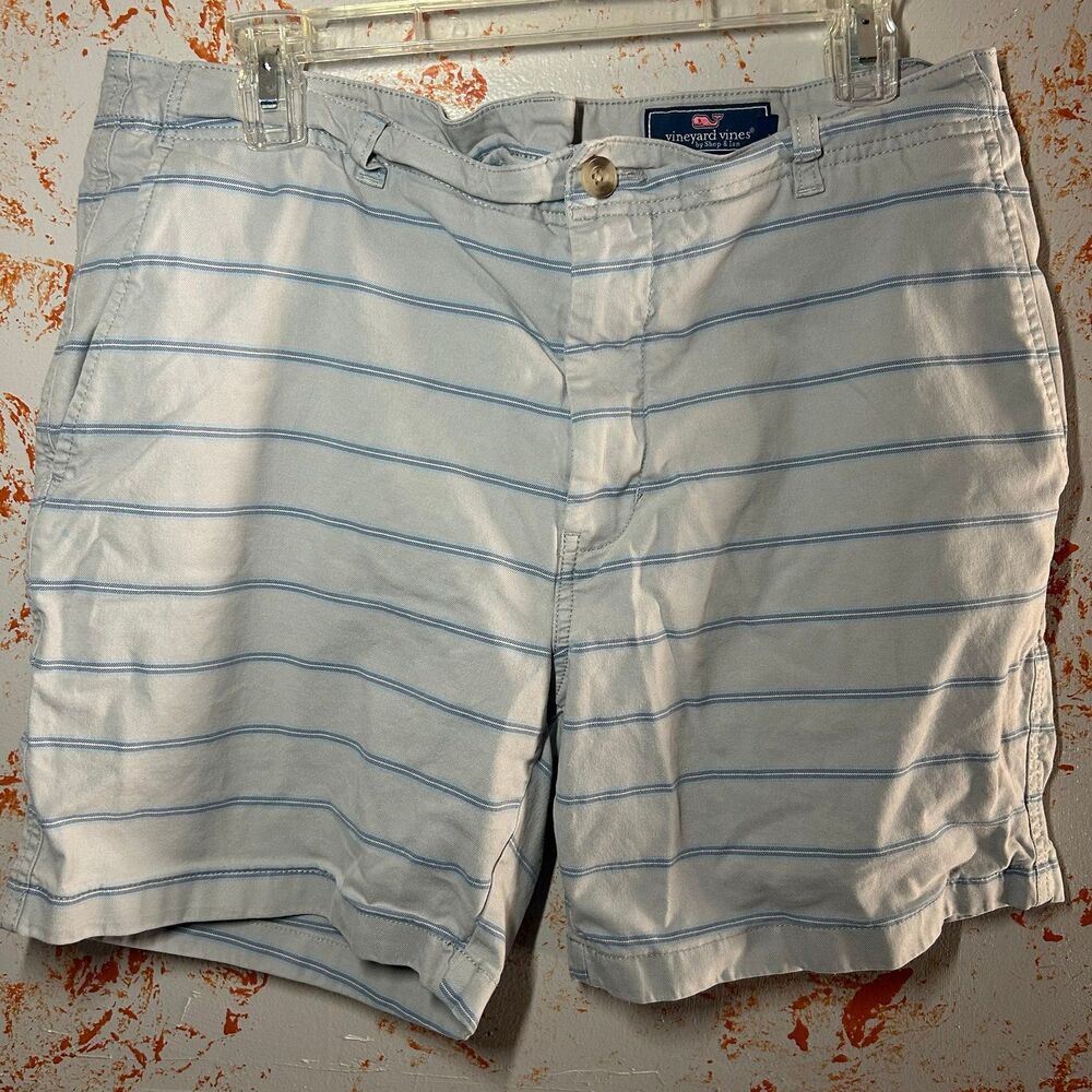 Vineyard Vines Island Chino Shorts Men’s 35 Gray Blue Stripe Stretch 6in Inseam
